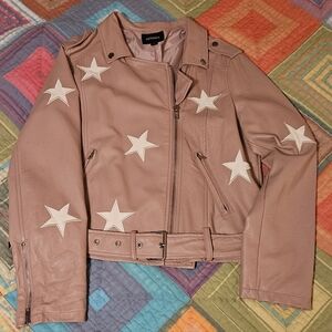 Zenana Blush Faux Leather Jacket with White Stars